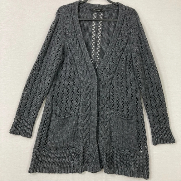 Twin-Set Simona Barbieri Gray Chunky Knit Wool Blend Long Cardigan Medium - Picture 1 of 11